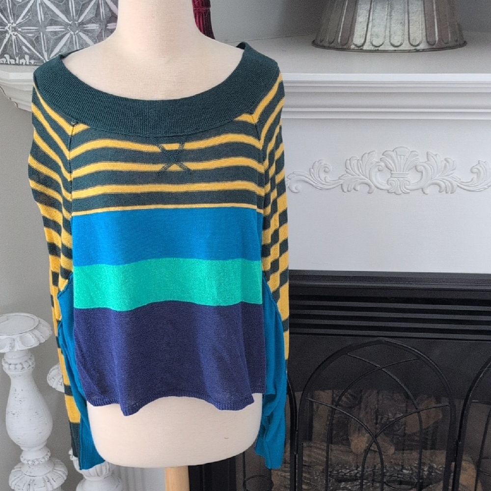 Free People Multicolor Striped Lightweight Crew Neck Sweater New Size Small